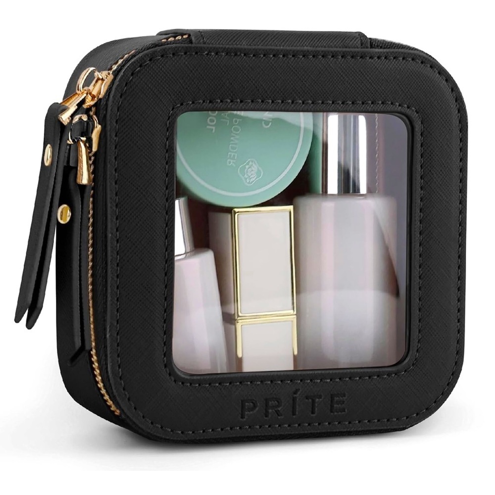 PRITE Black Faux Leather Travel Cosmetic Case - NWT